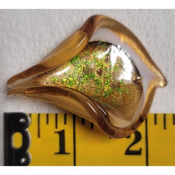 Handcrafted Glass Pendant With Gold & Green Iridescent Design, Teardrop Shape - Picture 7 of 7